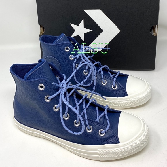 Converse Ctas High Top Leather Navy Women Sneakers - Picture 8 of 11